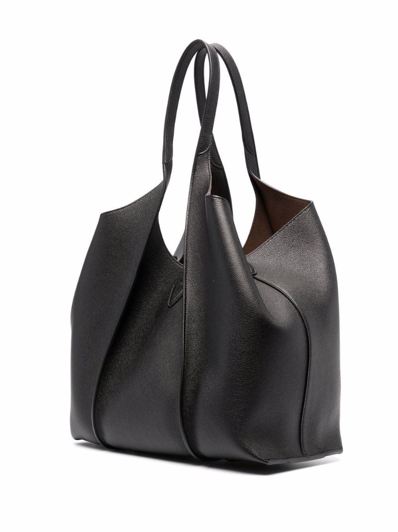 Black Logo Plaque Leather Tote Bag