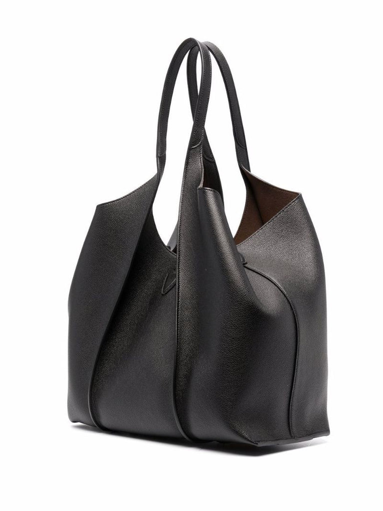 Black Logo Plaque Leather Tote Bag