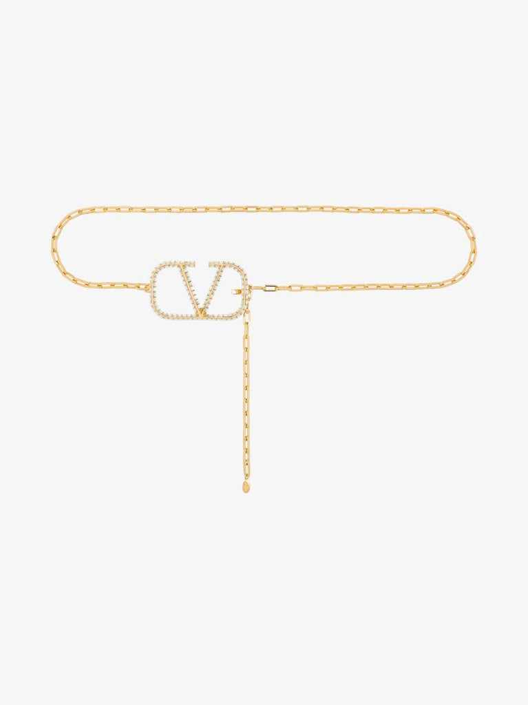 Gold Tone Vlogo Crystal Chain Belt