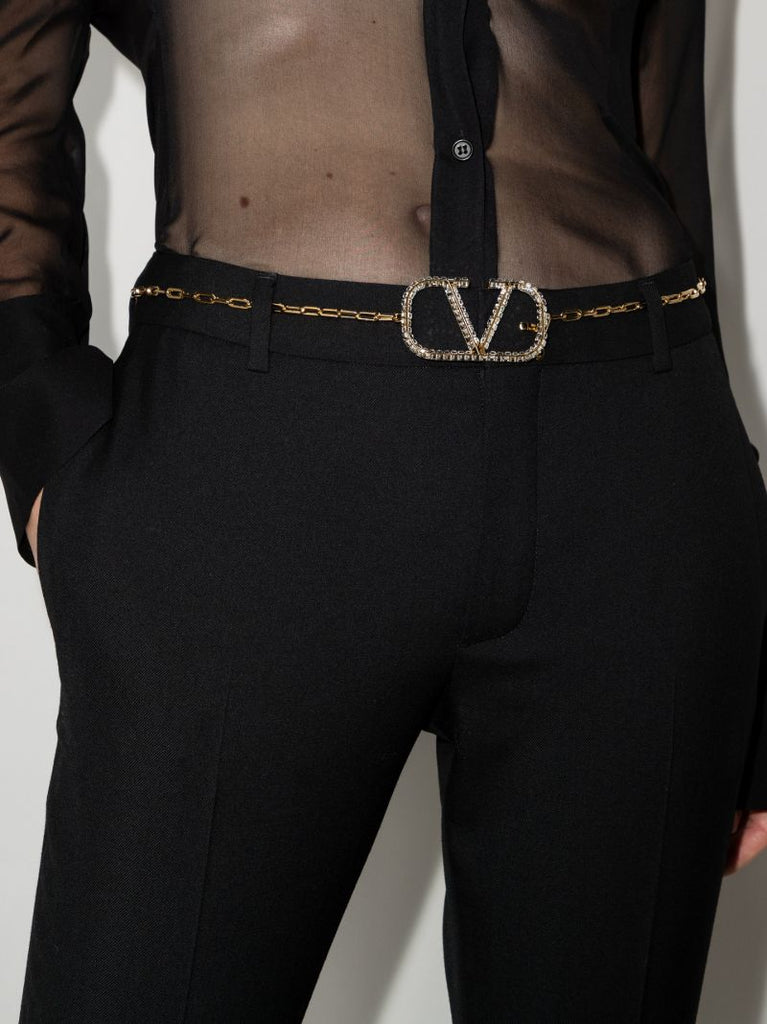 Gold Tone Vlogo Crystal Chain Belt