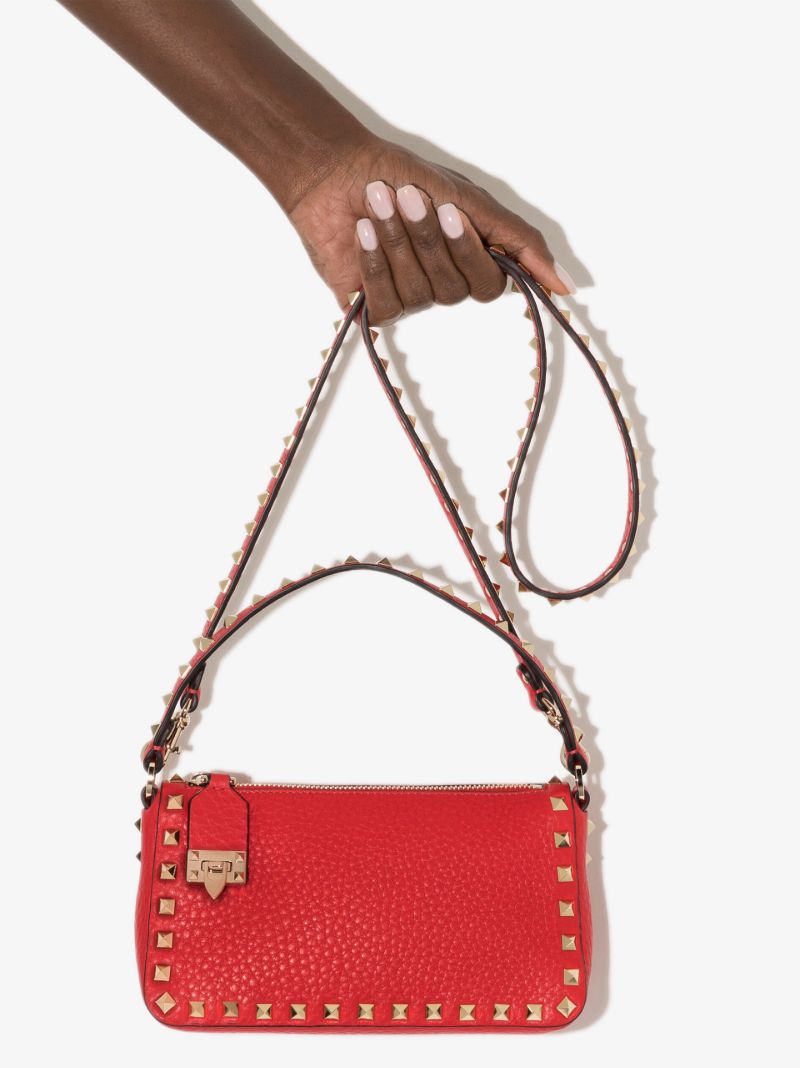 Red Rockstud Small Leather Shoulder Bag
