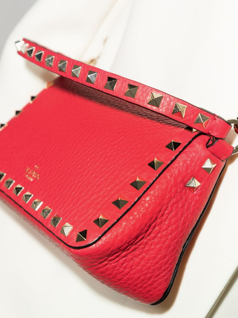 Red Rockstud Small Leather Shoulder Bag