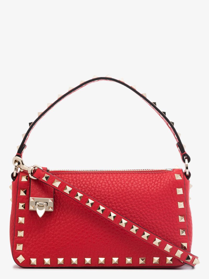 Red Rockstud Small Leather Shoulder Bag
