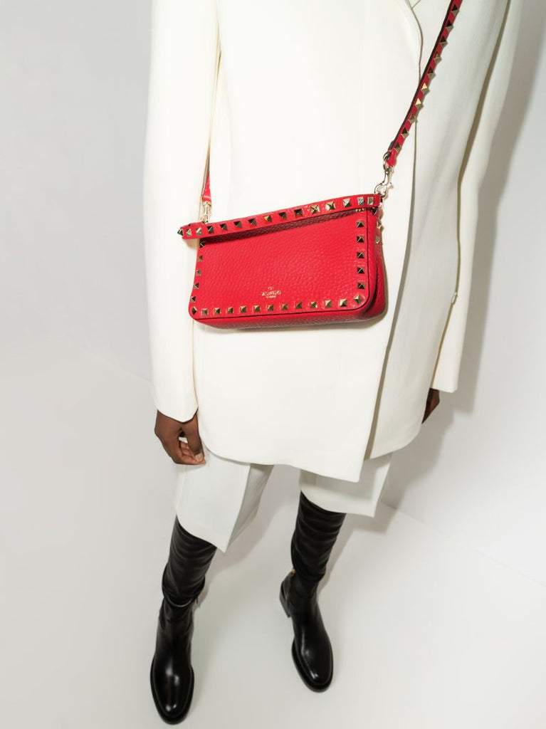 Red Rockstud Small Leather Shoulder Bag