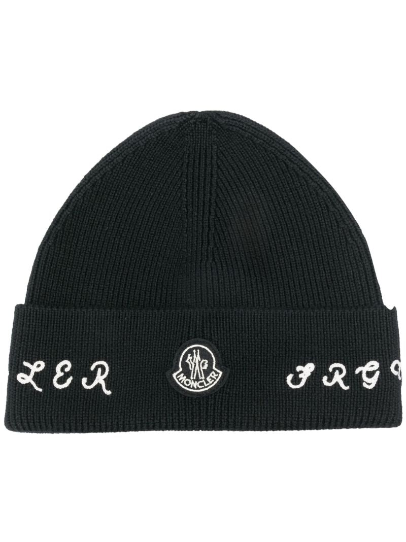 7 Moncler Fragment Black Virgin Wool Beanie Hat