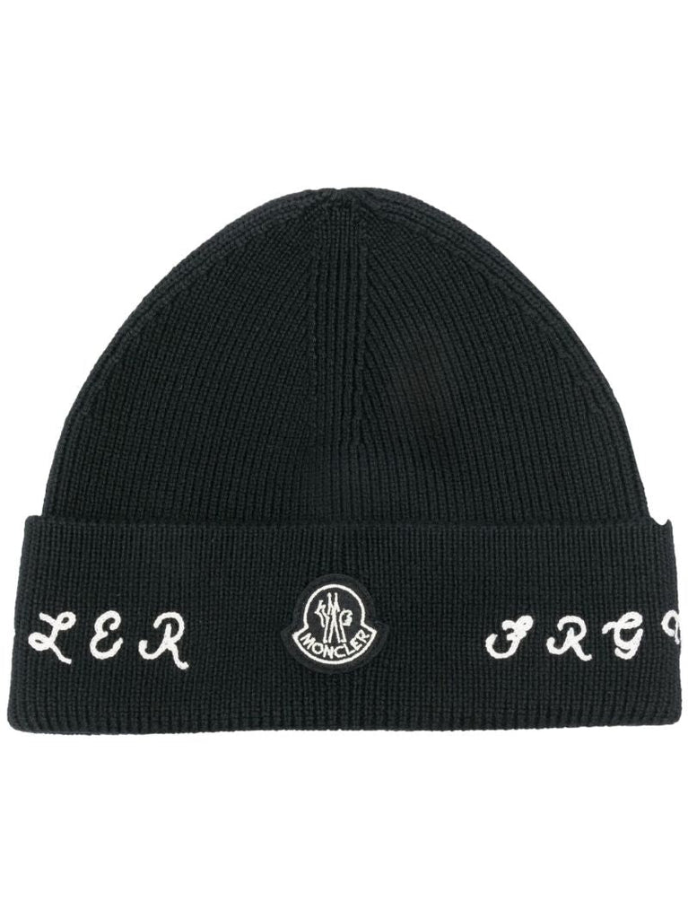 7 Moncler Fragment Black Virgin Wool Beanie Hat