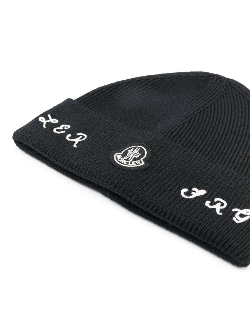 7 Moncler Fragment Black Virgin Wool Beanie Hat