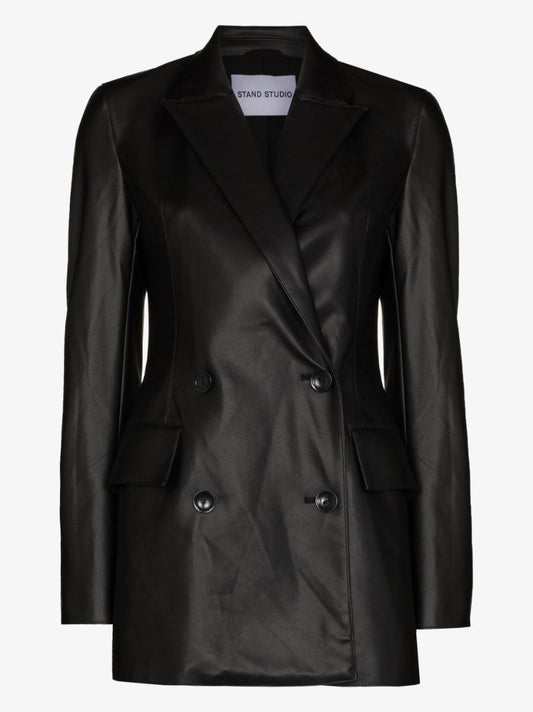 Jodie Double-breasted Faux Leather Blazer