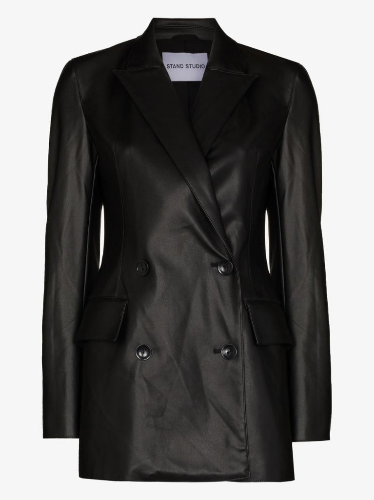 Jodie Double-breasted Faux Leather Blazer
