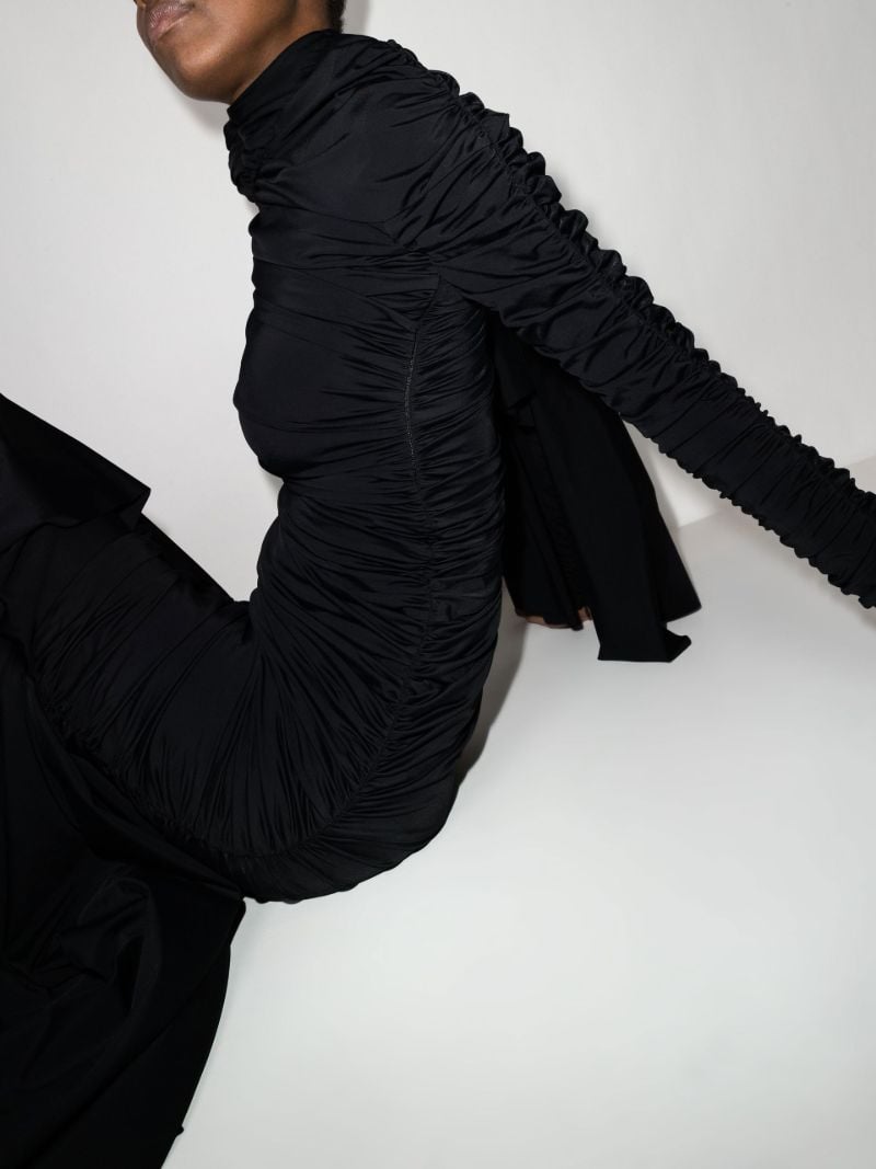 Black Twisted Knots Long Sleeve Ruched Dress