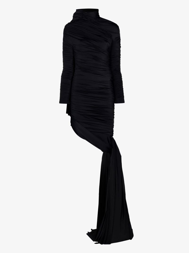 Black Twisted Knots Long Sleeve Ruched Dress