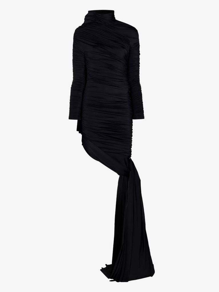 Black Twisted Knots Long Sleeve Ruched Dress
