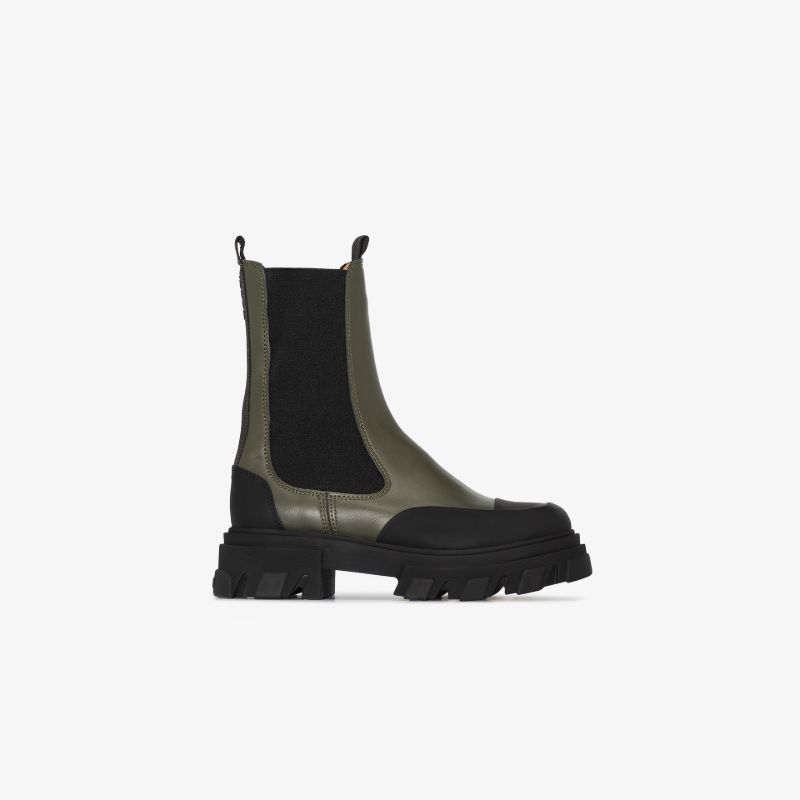 Green Leather Chelsea Boots