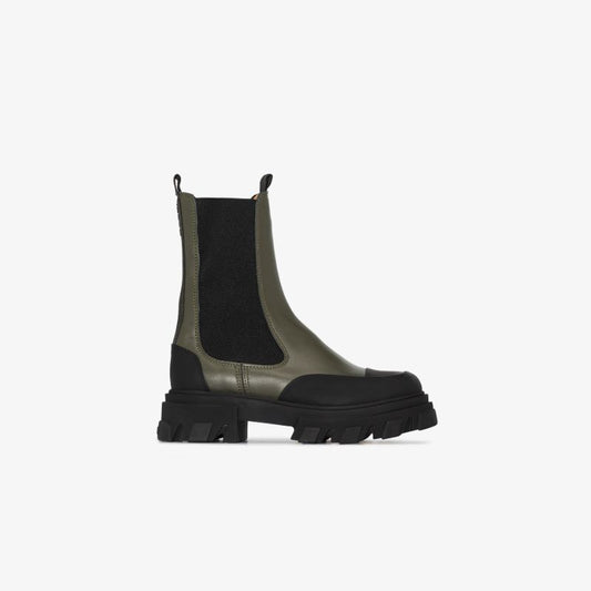 Green Leather Chelsea Boots