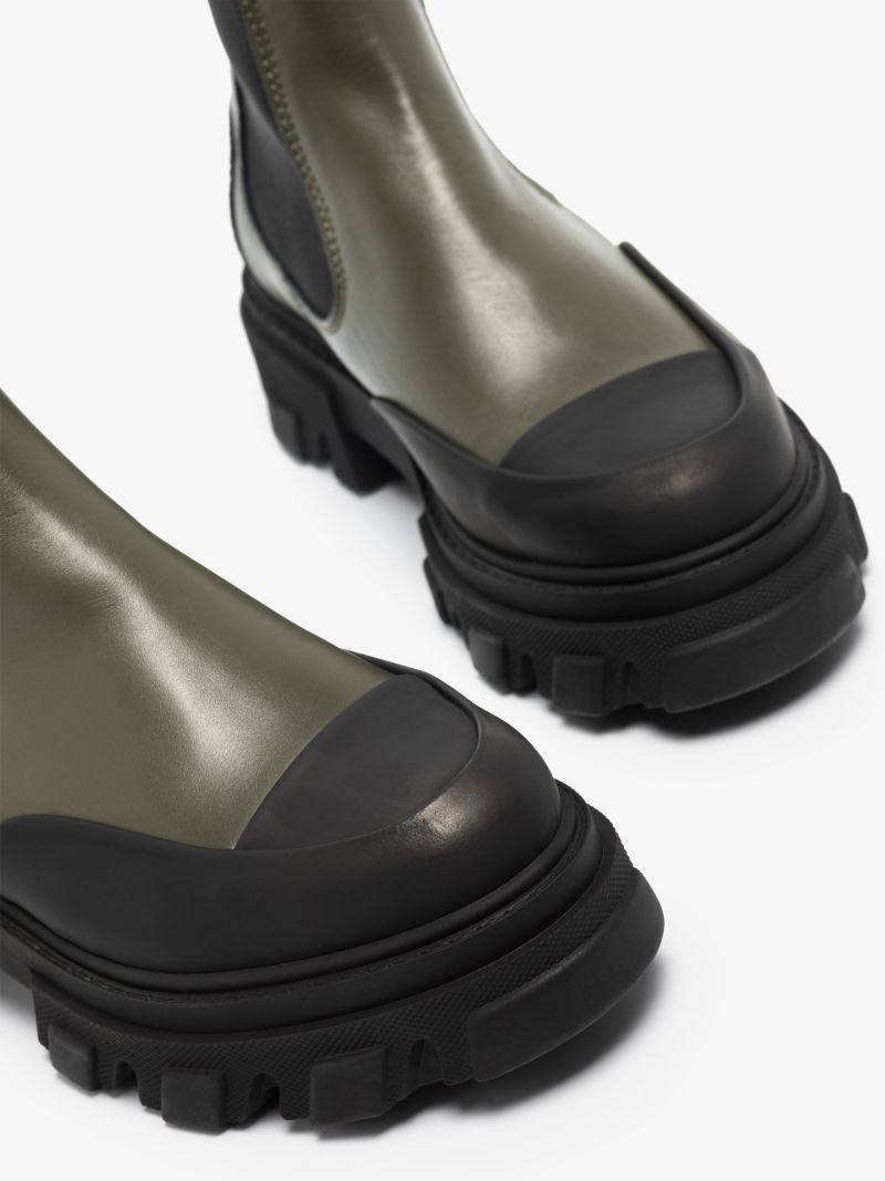 Green Leather Chelsea Boots