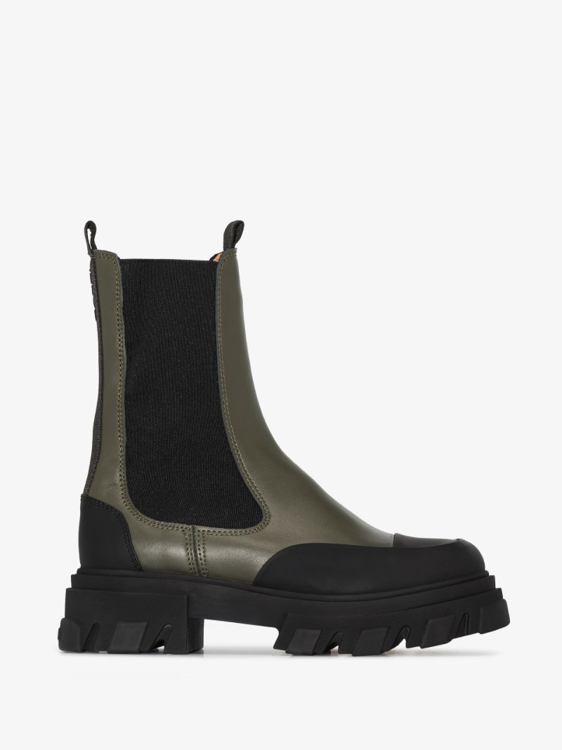 Green Leather Chelsea Boots