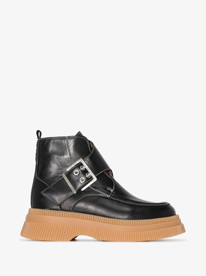 Black Flatform Leather Ankle Boots