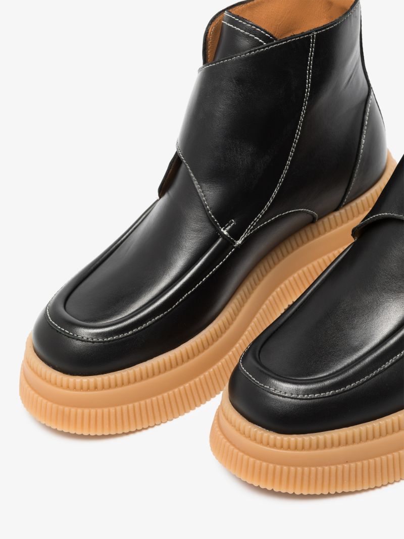 Black Flatform Leather Ankle Boots