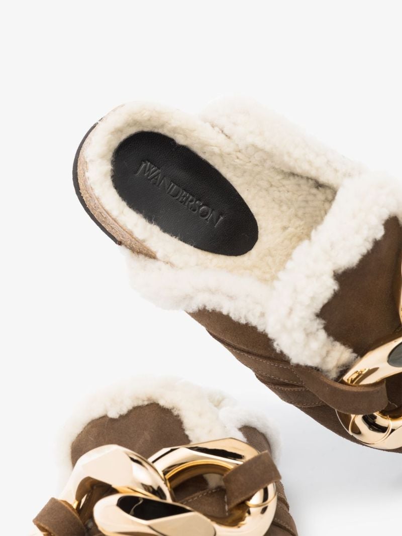 Brown Chain Shearling Mules