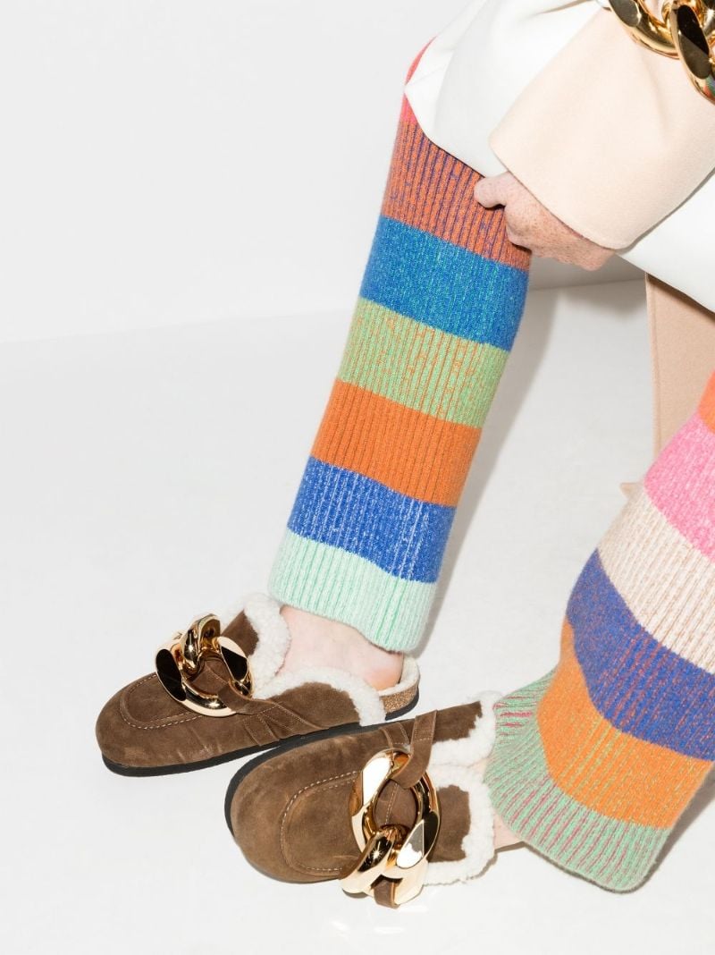 Brown Chain Shearling Mules