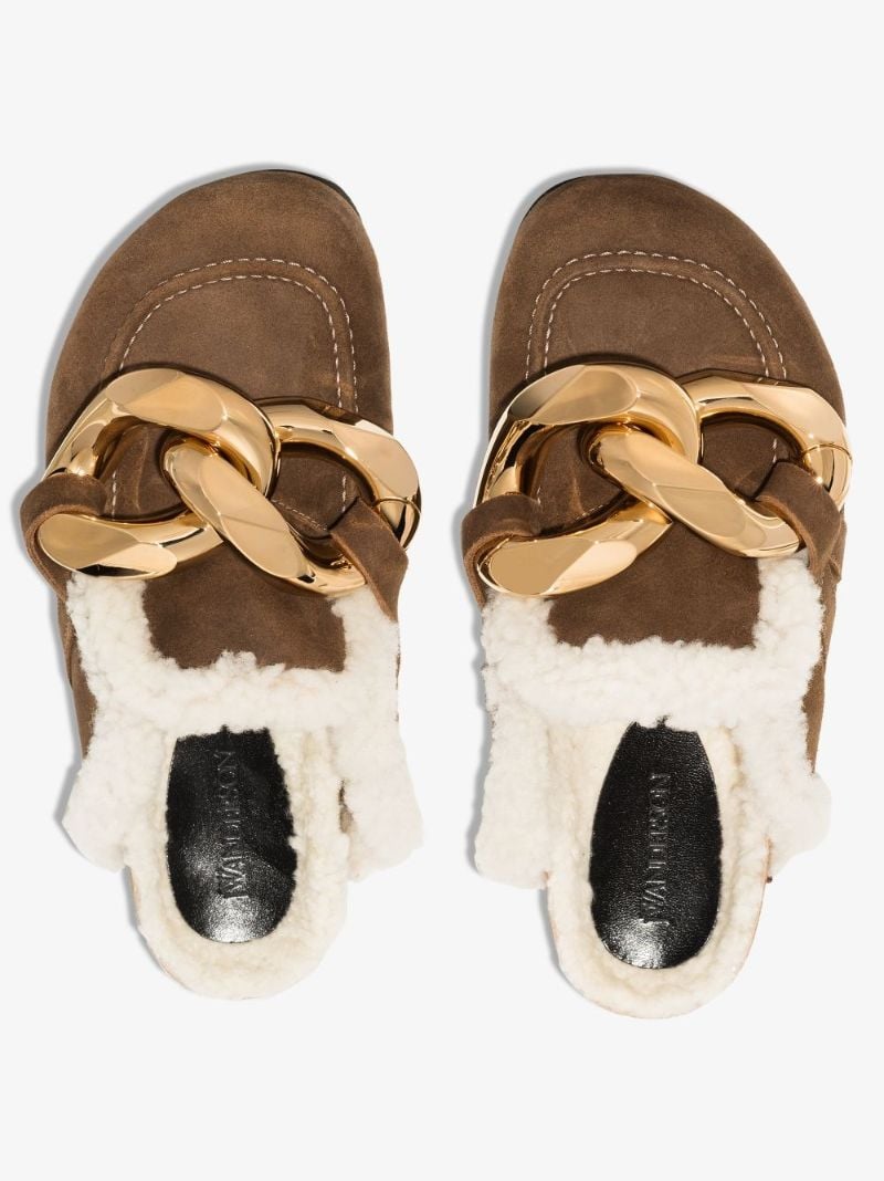 Brown Chain Shearling Mules