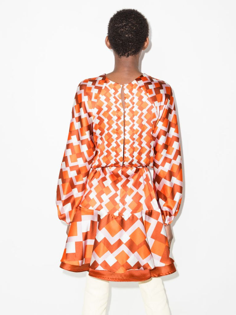 Poggo Geometric Print Silk Dress