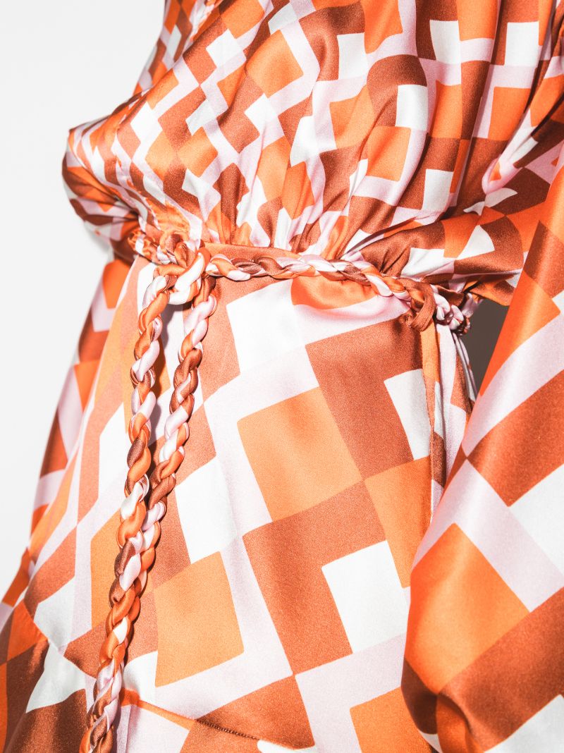 Poggo Geometric Print Silk Dress