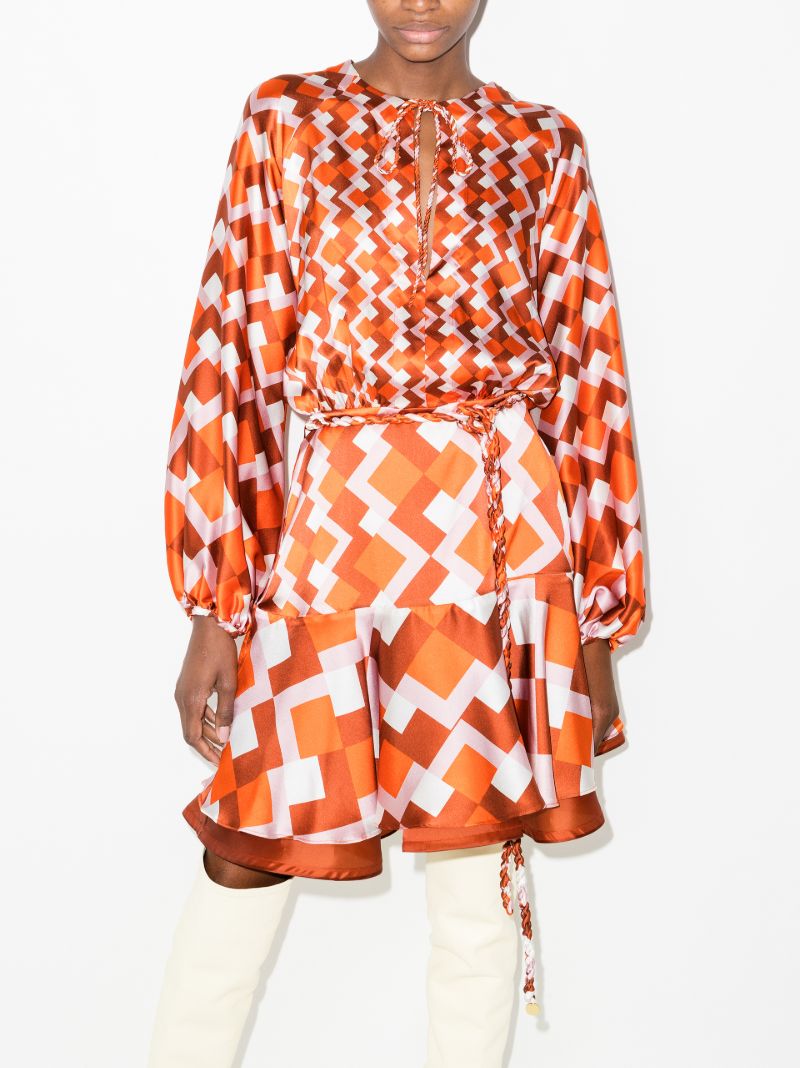 Poggo Geometric Print Silk Dress