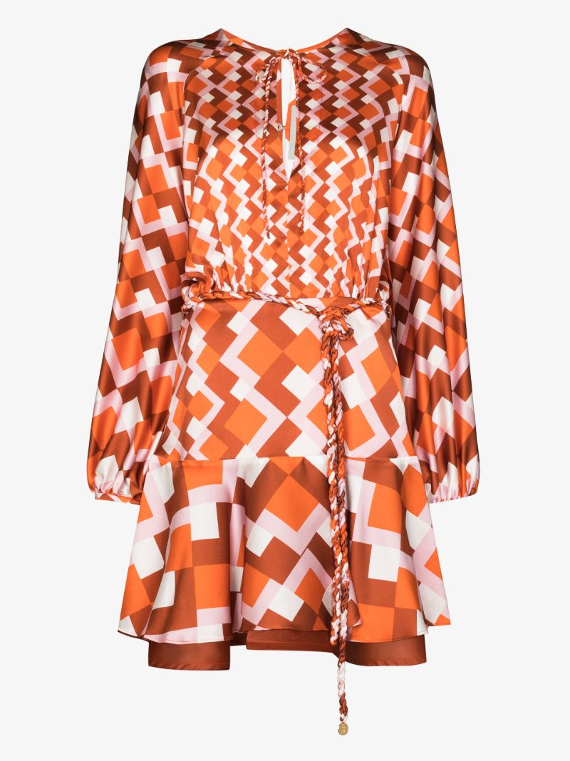 Poggo Geometric Print Silk Dress