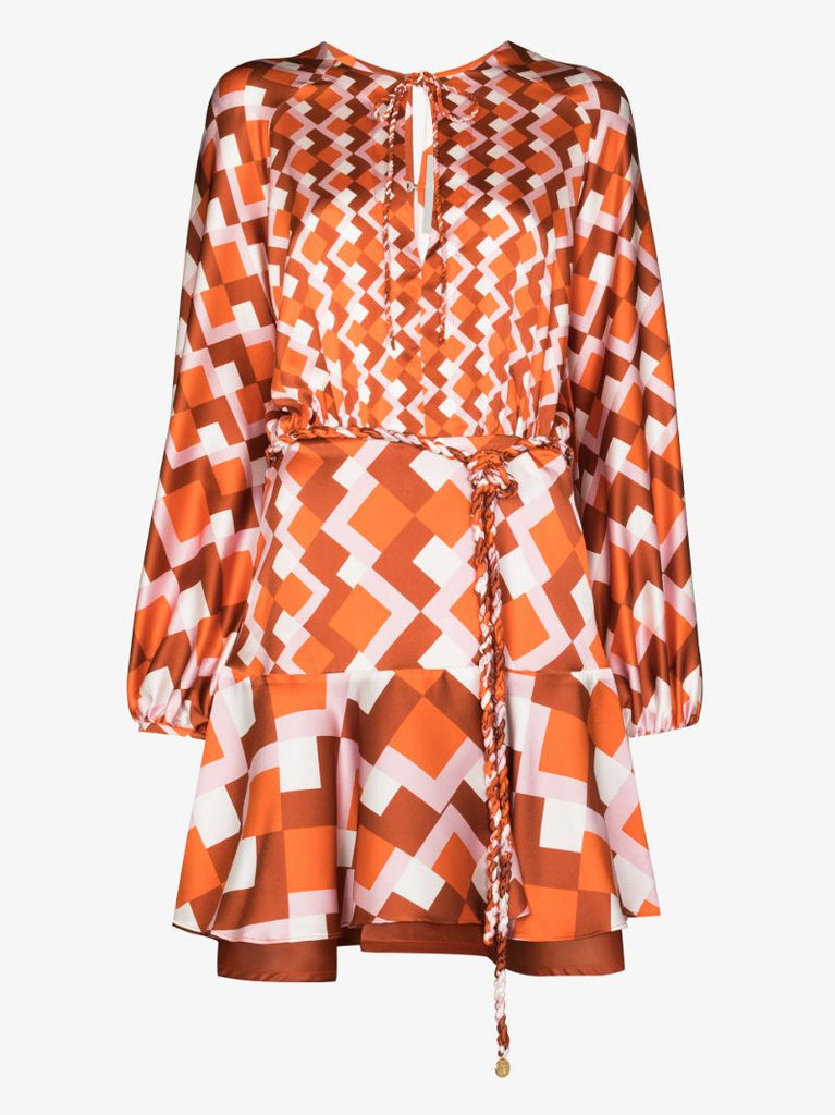 Poggo Geometric Print Silk Dress