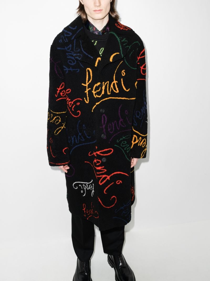 X Noel Fielding Logo Jacquard Reversible Shearling Coat