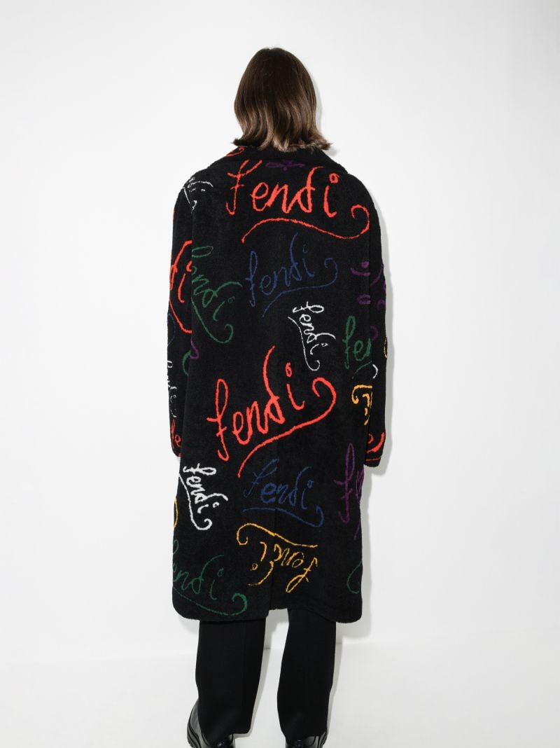 X Noel Fielding Logo Jacquard Reversible Shearling Coat