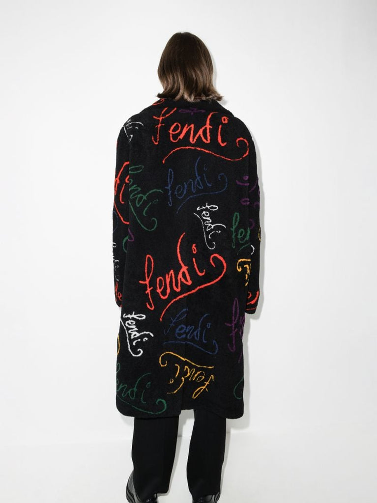 X Noel Fielding Logo Jacquard Reversible Shearling Coat