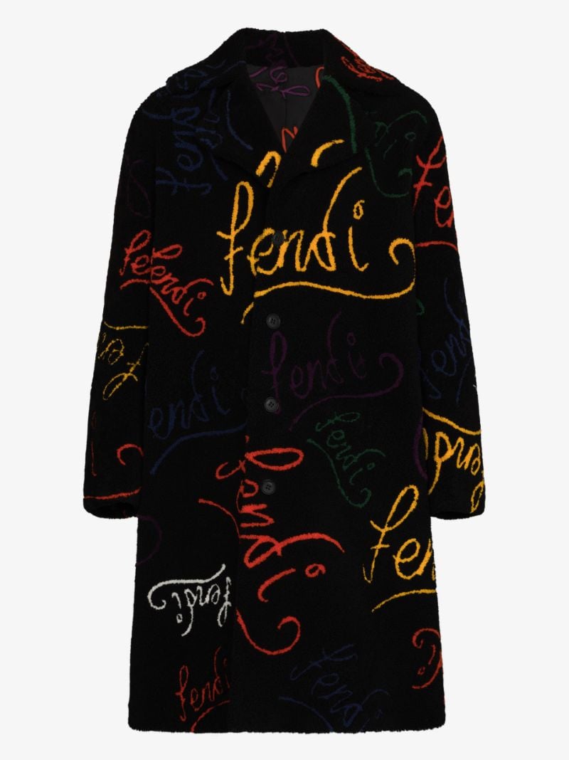 X Noel Fielding Logo Jacquard Reversible Shearling Coat