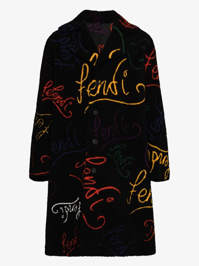 X Noel Fielding Logo Jacquard Reversible Shearling Coat