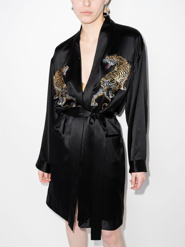 Tiger Embroidered Silk Robe