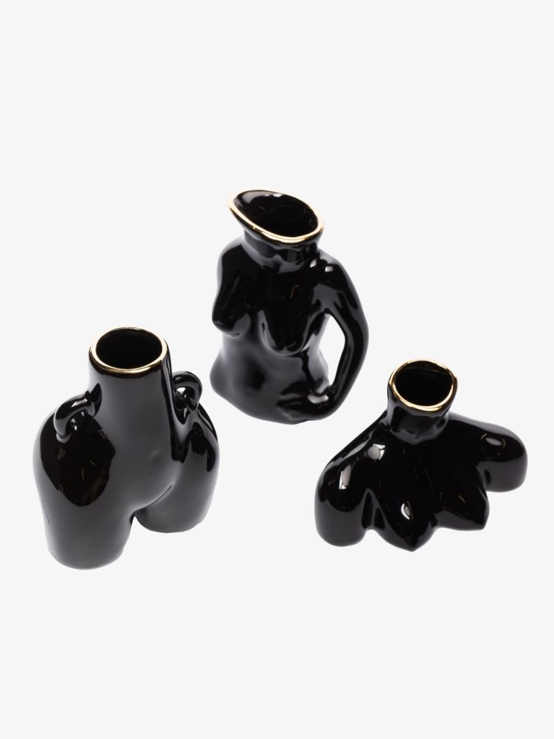 Black Mini Icons Earthenware Vase Set