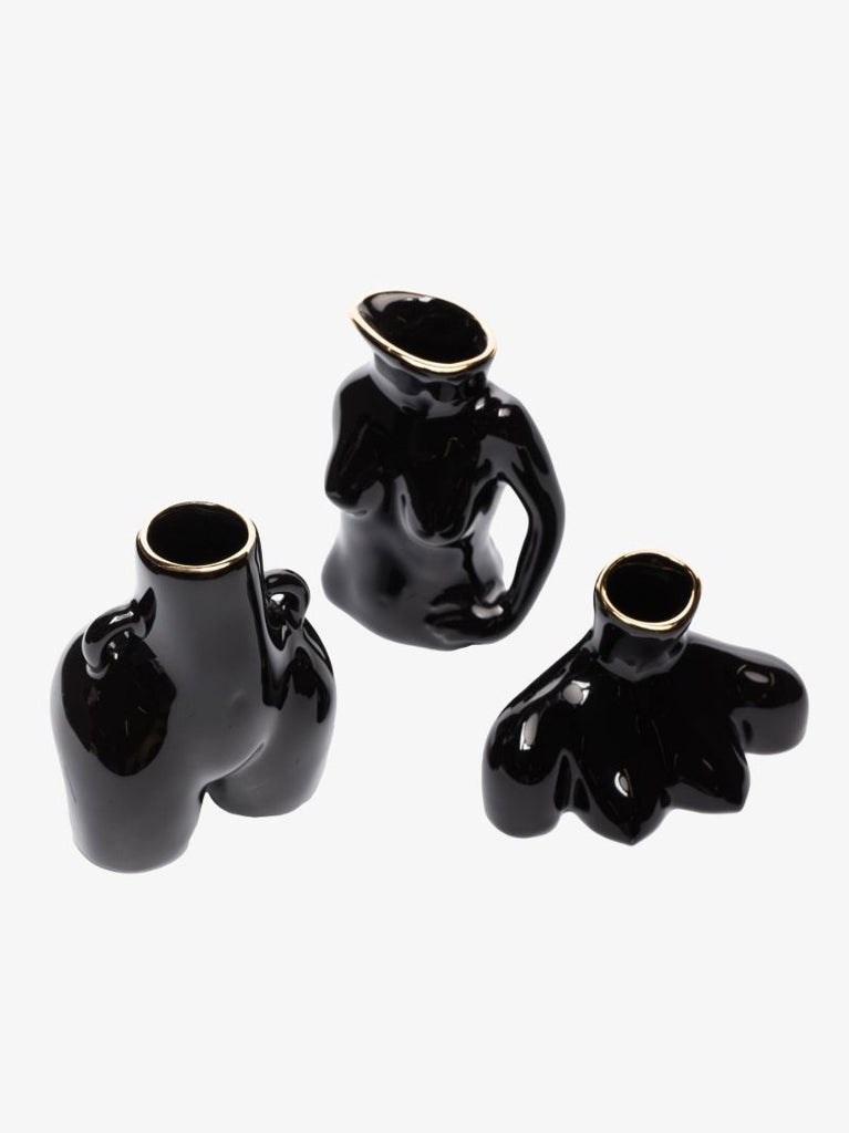 Black Mini Icons Earthenware Vase Set