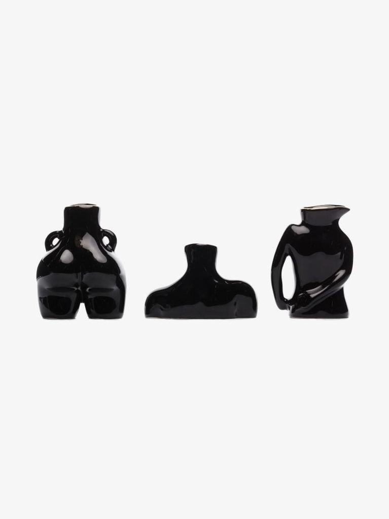 Black Mini Icons Earthenware Vase Set