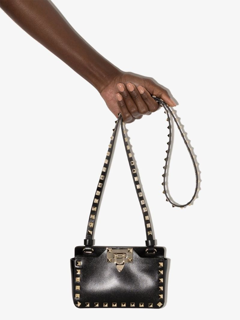 Black Rockstud Leather Phone Case Bag