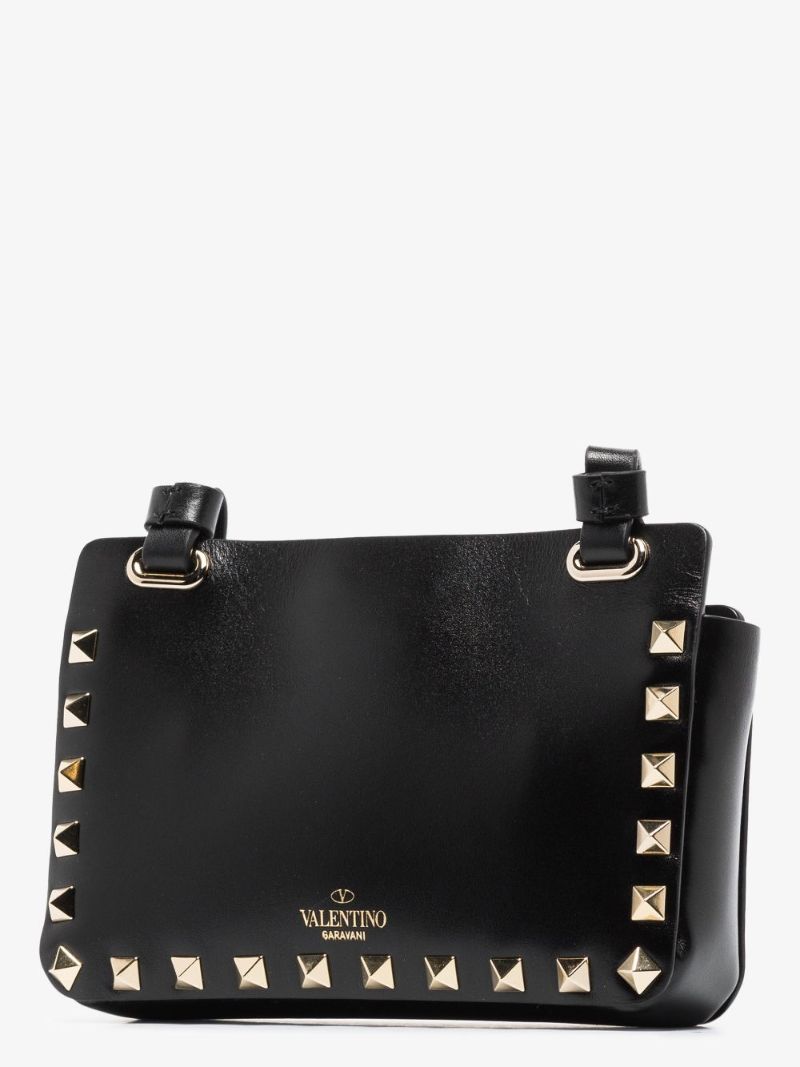 Black Rockstud Leather Phone Case Bag