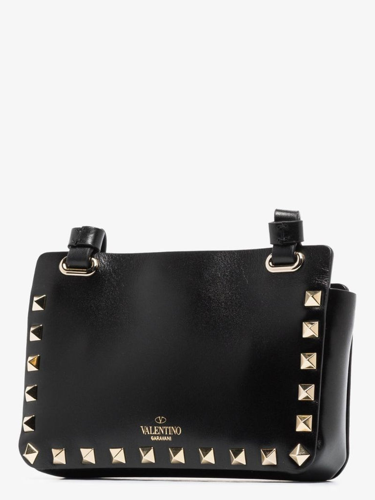 Black Rockstud Leather Phone Case Bag