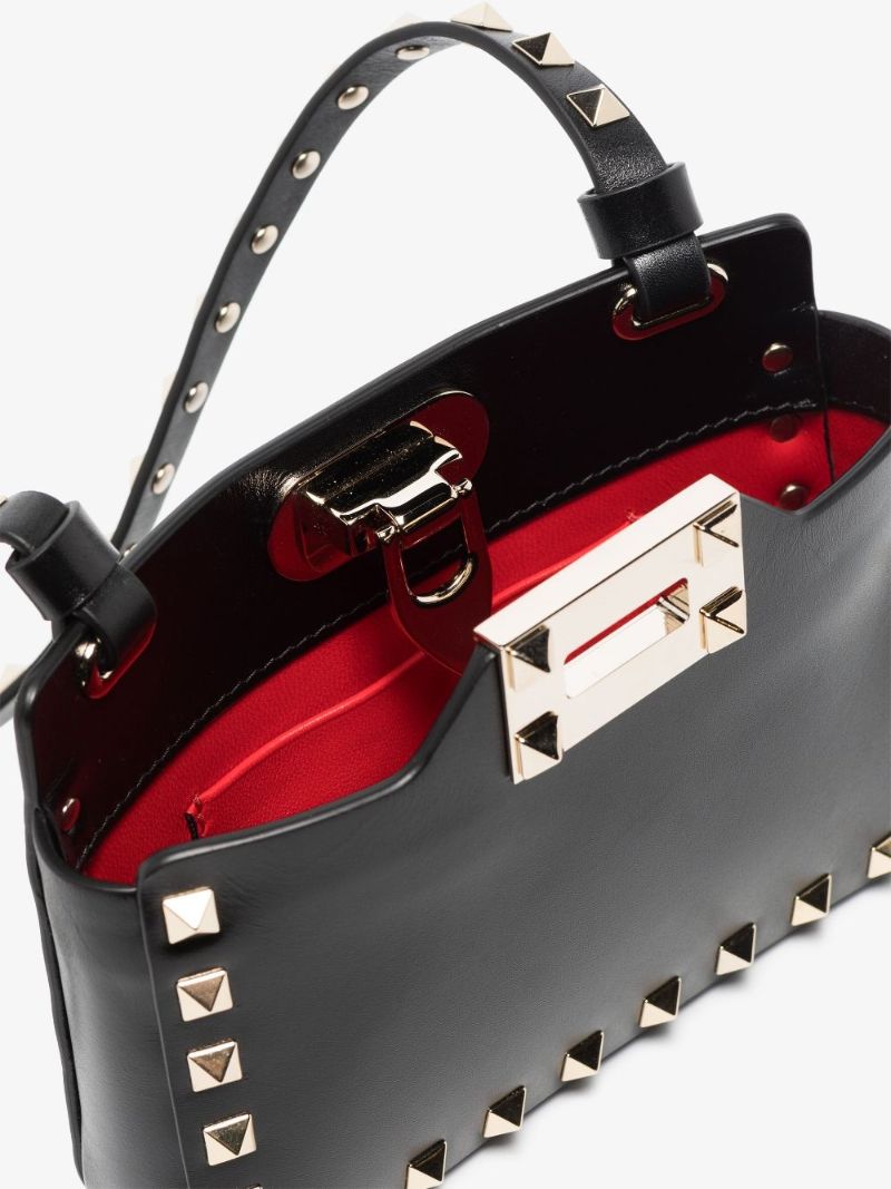 Black Rockstud Leather Phone Case Bag