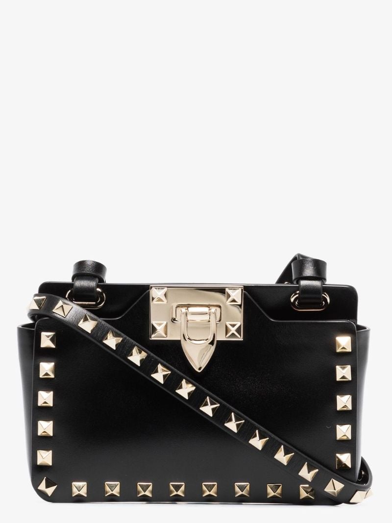 Black Rockstud Leather Phone Case Bag