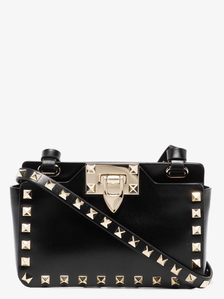 Black Rockstud Leather Phone Case Bag