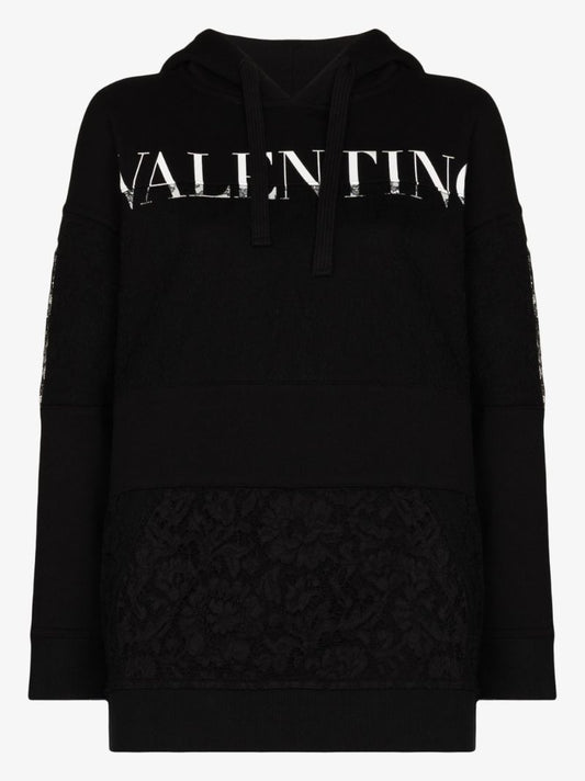 Logo Lace Cotton Hoodie