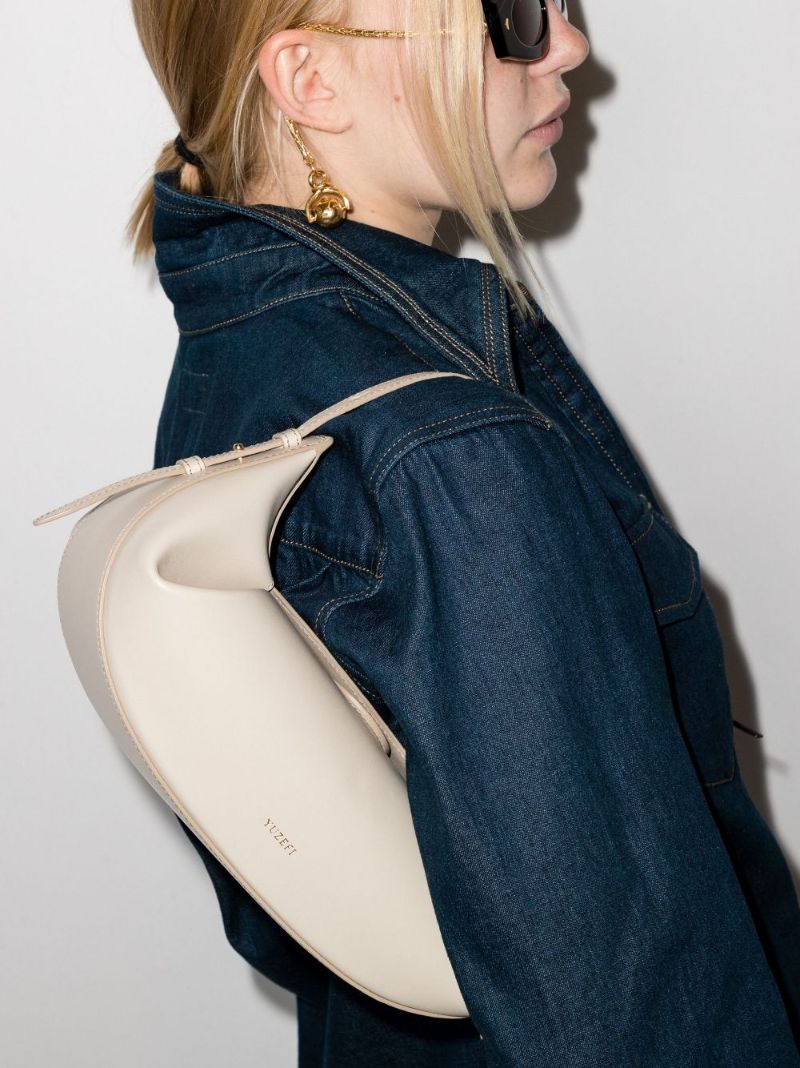 Neutral Fortune Cookie Leather Shoulder Bag