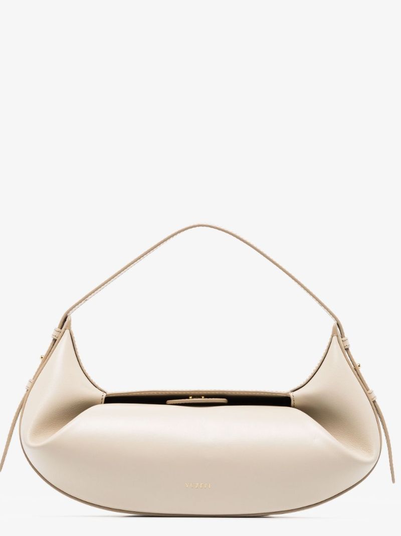 Neutral Fortune Cookie Leather Shoulder Bag