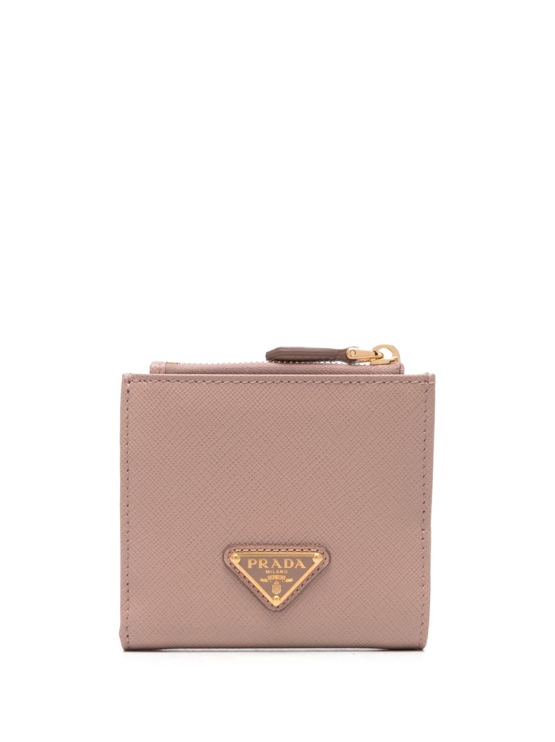 Pink Logo Plaque Textured Leather Wallet