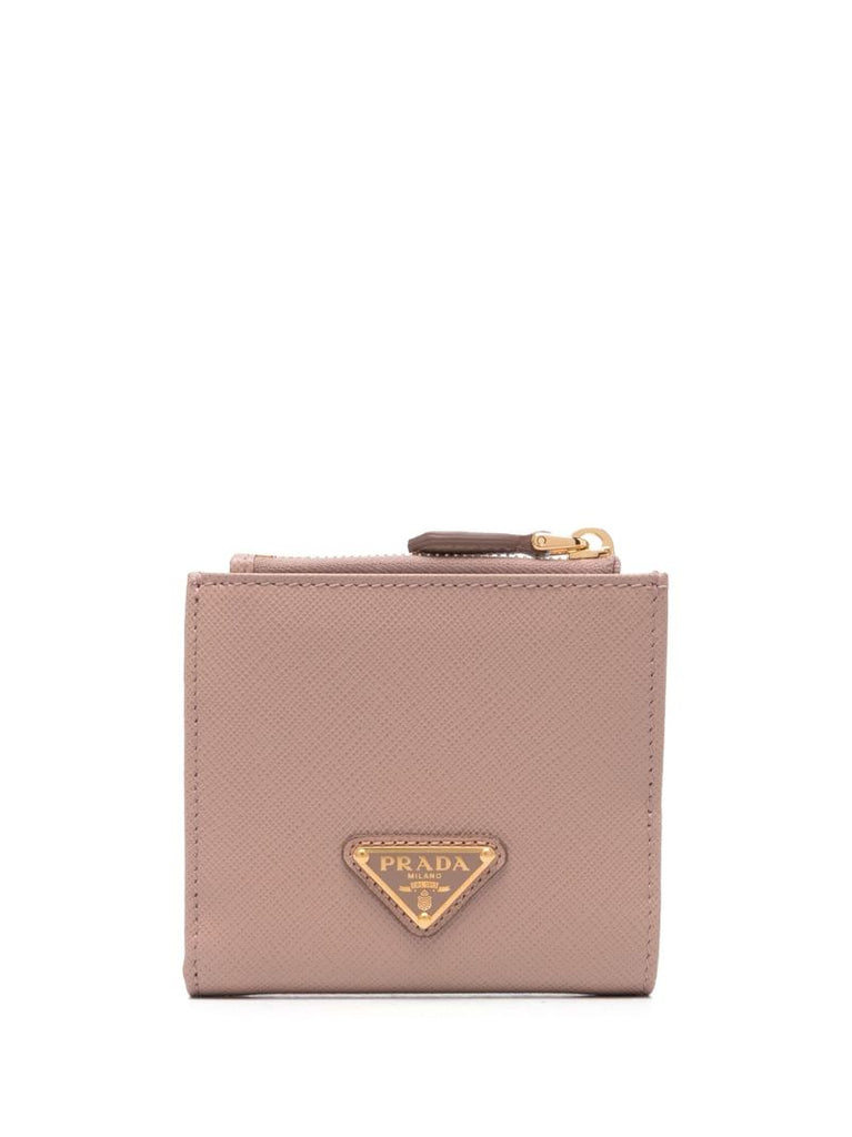 Pink Logo Plaque Textured Leather Wallet